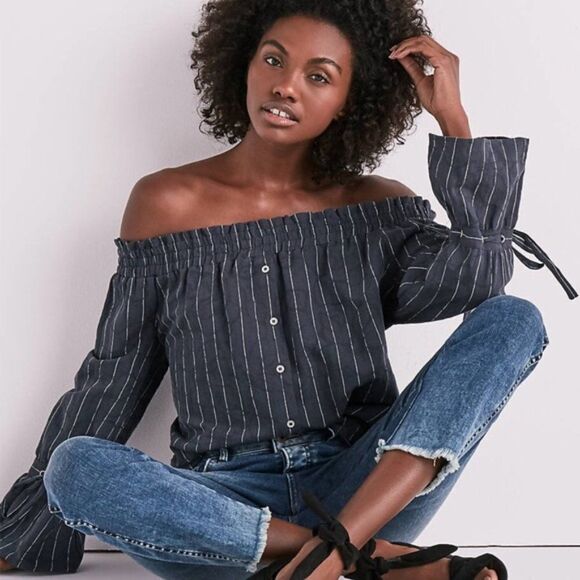 Lucky Brand Striped Long Sleeve Off Shoulder Top S EUC! - Picture 11 of 12